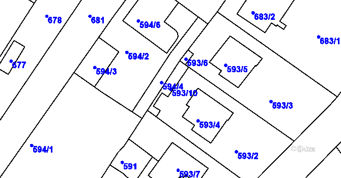 Parcela st. 593/10 v KÚ Žebětín, Katastrální mapa