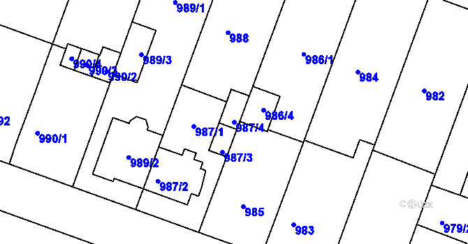 Parcela st. 987/4 v KÚ Žebětín, Katastrální mapa