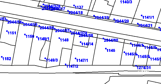 Parcela st. 1147/4 v KÚ Žebětín, Katastrální mapa
