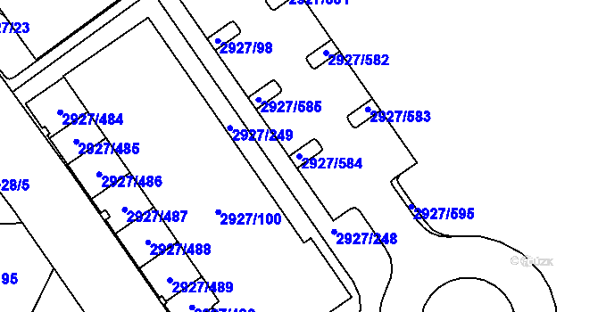 Parcela st. 2927/584 v KÚ Žebětín, Katastrální mapa