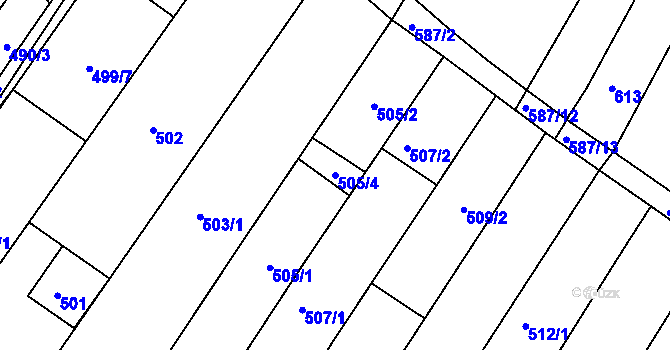 Parcela st. 505/4 v KÚ Žebětín, Katastrální mapa