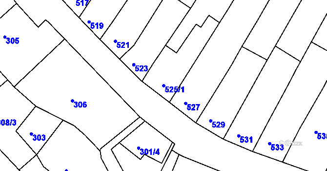 Parcela st. 525/1 v KÚ Žebětín, Katastrální mapa