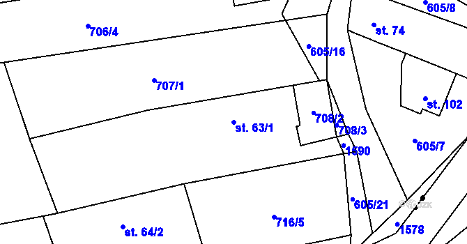 Parcela st. 63/1 v KÚ Žebnice, Katastrální mapa