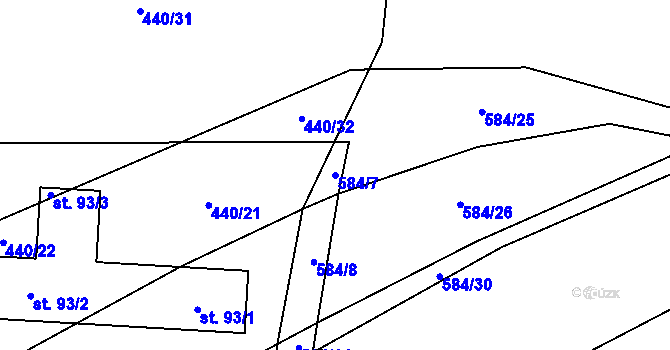 Parcela st. 584/7 v KÚ Žebnice, Katastrální mapa