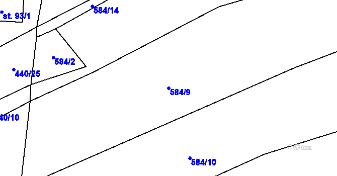 Parcela st. 584/9 v KÚ Žebnice, Katastrální mapa