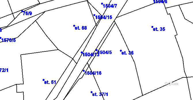 Parcela st. 1504/5 v KÚ Žebnice, Katastrální mapa