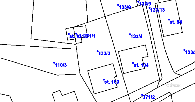 Parcela st. 133/3 v KÚ Točník, Katastrální mapa