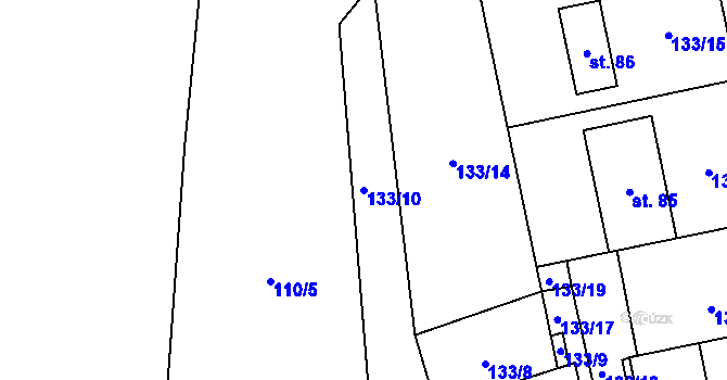 Parcela st. 133/10 v KÚ Točník, Katastrální mapa