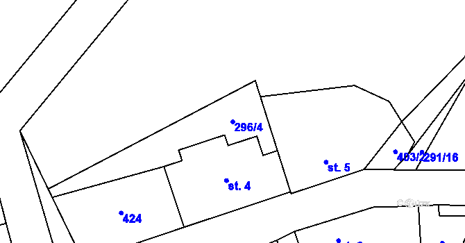 Parcela st. 296/4 v KÚ Točník, Katastrální mapa