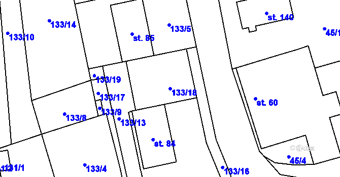 Parcela st. 133/18 v KÚ Točník, Katastrální mapa