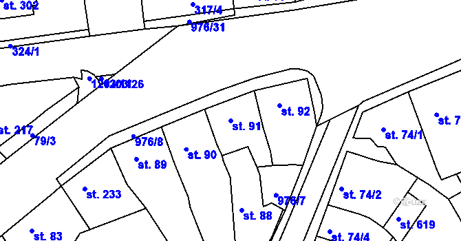 Parcela st. 91 v KÚ Žebrák, Katastrální mapa