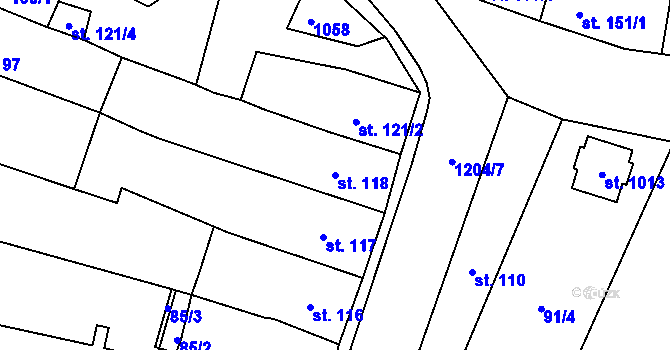 Parcela st. 118 v KÚ Žebrák, Katastrální mapa
