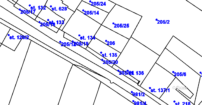Parcela st. 135 v KÚ Žebrák, Katastrální mapa