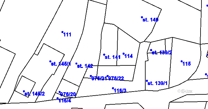 Parcela st. 141 v KÚ Žebrák, Katastrální mapa