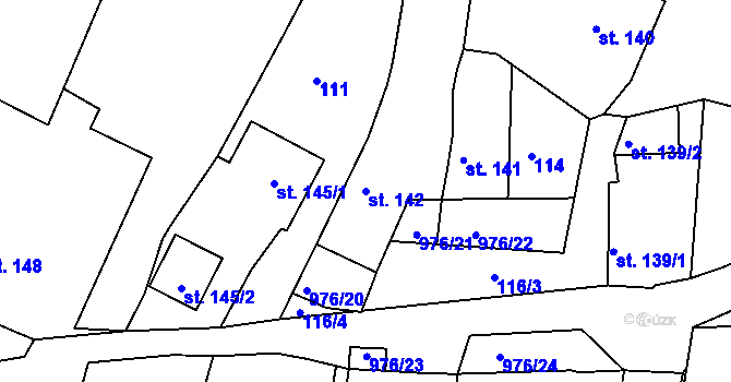 Parcela st. 142 v KÚ Žebrák, Katastrální mapa