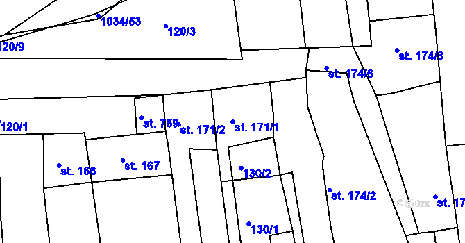 Parcela st. 171/1 v KÚ Žebrák, Katastrální mapa
