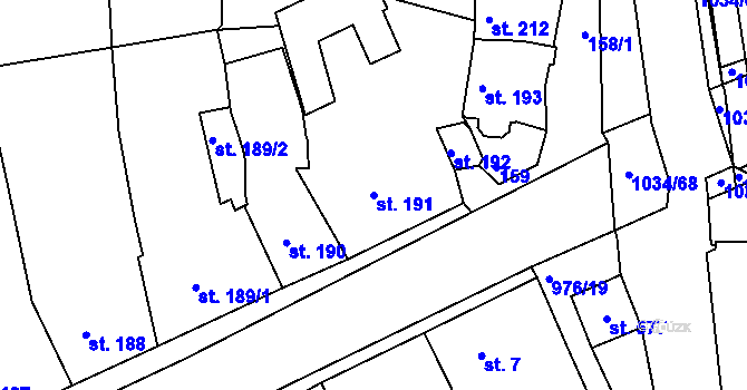 Parcela st. 191 v KÚ Žebrák, Katastrální mapa
