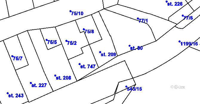 Parcela st. 209 v KÚ Žebrák, Katastrální mapa