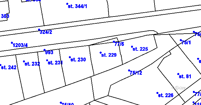 Parcela st. 229 v KÚ Žebrák, Katastrální mapa