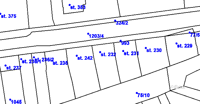 Parcela st. 232 v KÚ Žebrák, Katastrální mapa