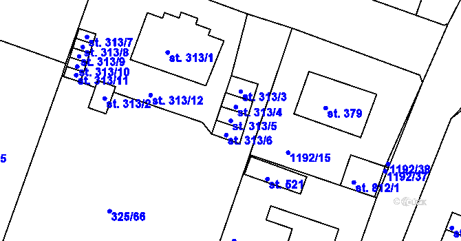 Parcela st. 313/5 v KÚ Žebrák, Katastrální mapa