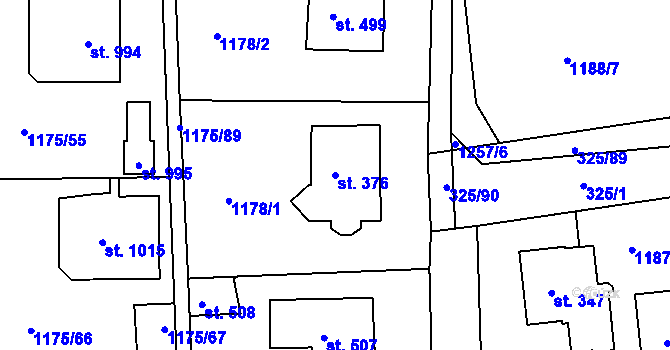 Parcela st. 376 v KÚ Žebrák, Katastrální mapa
