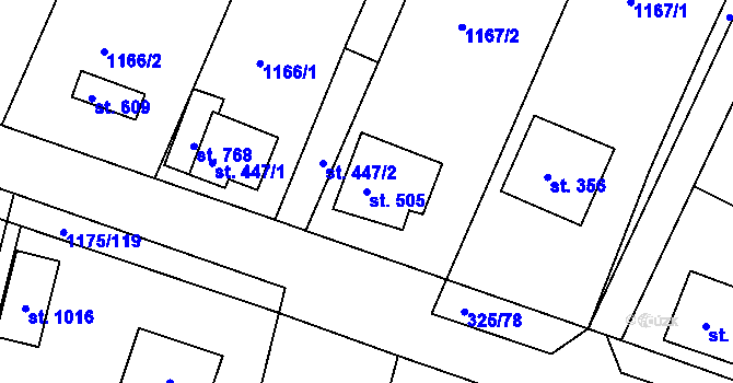 Parcela st. 505 v KÚ Žebrák, Katastrální mapa