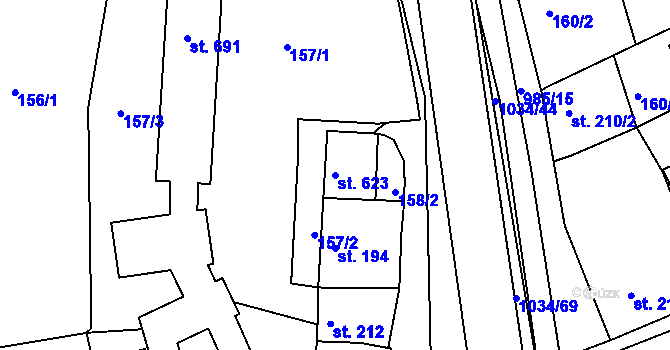 Parcela st. 623 v KÚ Žebrák, Katastrální mapa