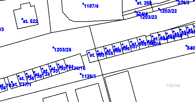 Parcela st. 654 v KÚ Žebrák, Katastrální mapa