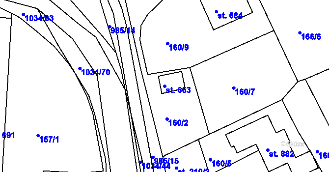 Parcela st. 663 v KÚ Žebrák, Katastrální mapa