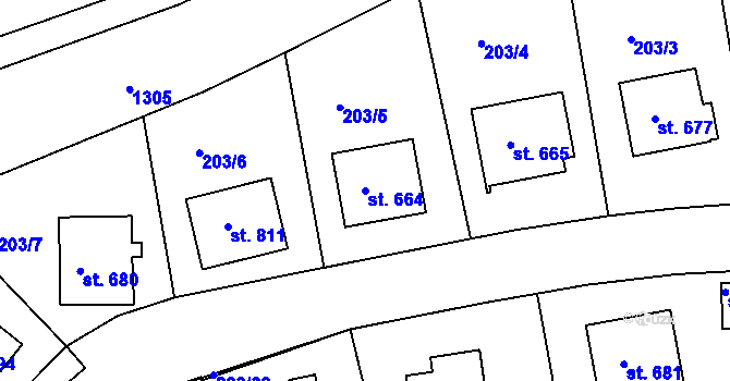 Parcela st. 664 v KÚ Žebrák, Katastrální mapa
