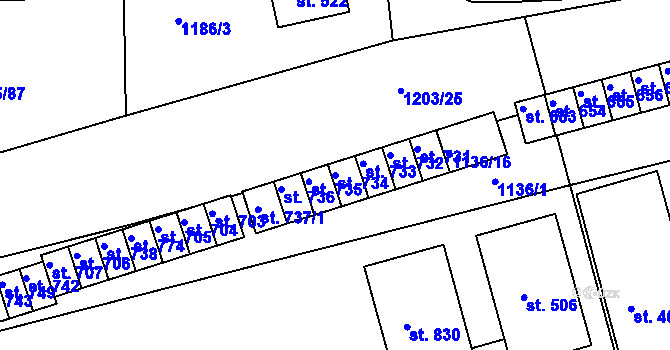 Parcela st. 734 v KÚ Žebrák, Katastrální mapa