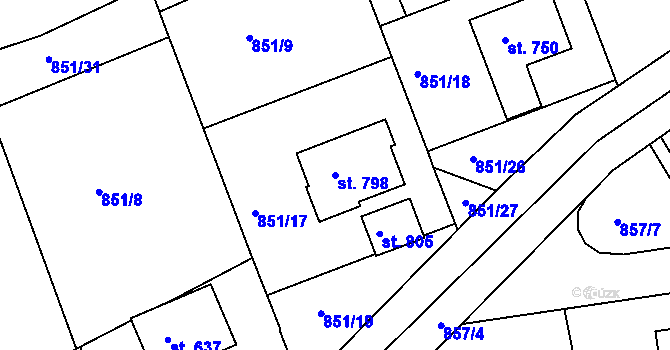 Parcela st. 798 v KÚ Žebrák, Katastrální mapa