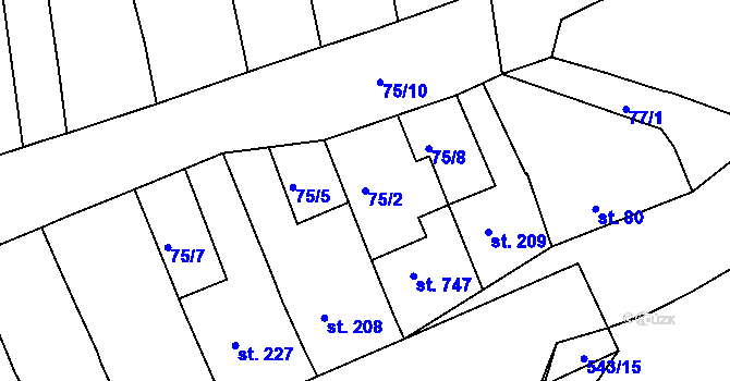 Parcela st. 75/2 v KÚ Žebrák, Katastrální mapa