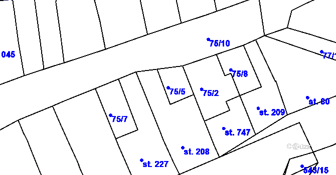 Parcela st. 75/5 v KÚ Žebrák, Katastrální mapa