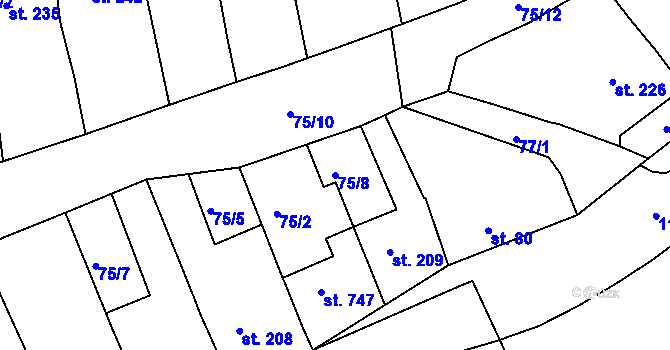 Parcela st. 75/8 v KÚ Žebrák, Katastrální mapa