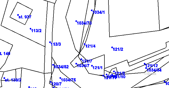 Parcela st. 121/4 v KÚ Žebrák, Katastrální mapa