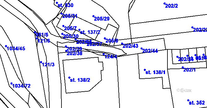 Parcela st. 124/4 v KÚ Žebrák, Katastrální mapa