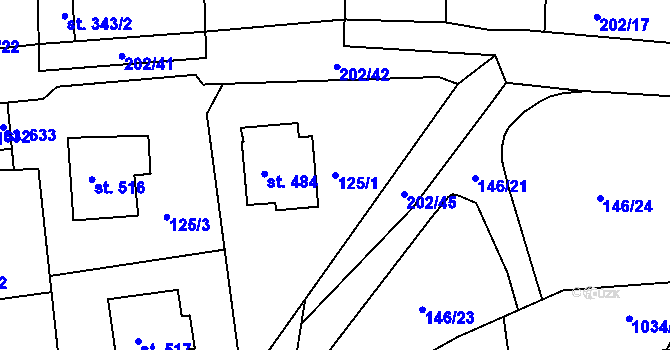 Parcela st. 125/1 v KÚ Žebrák, Katastrální mapa