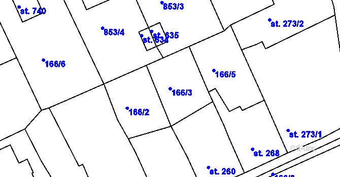 Parcela st. 166/3 v KÚ Žebrák, Katastrální mapa
