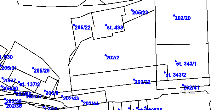 Parcela st. 202/2 v KÚ Žebrák, Katastrální mapa
