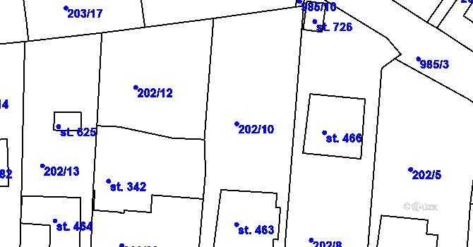 Parcela st. 202/10 v KÚ Žebrák, Katastrální mapa