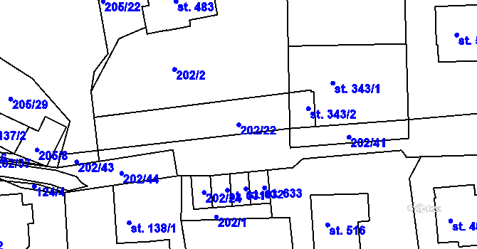 Parcela st. 202/22 v KÚ Žebrák, Katastrální mapa