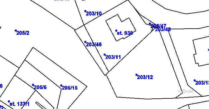 Parcela st. 203/11 v KÚ Žebrák, Katastrální mapa