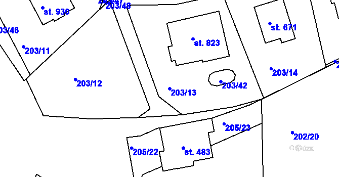 Parcela st. 203/13 v KÚ Žebrák, Katastrální mapa