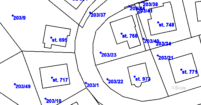 Parcela st. 203/23 v KÚ Žebrák, Katastrální mapa