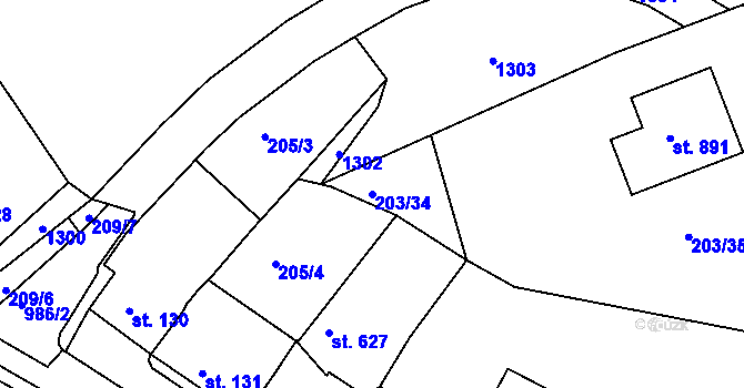 Parcela st. 203/34 v KÚ Žebrák, Katastrální mapa