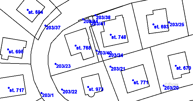 Parcela st. 203/40 v KÚ Žebrák, Katastrální mapa
