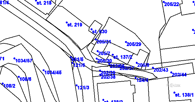 Parcela st. 205/7 v KÚ Žebrák, Katastrální mapa
