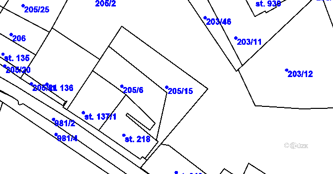 Parcela st. 205/15 v KÚ Žebrák, Katastrální mapa